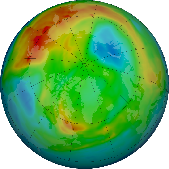 Arctic ozone map for 02 January 2016
